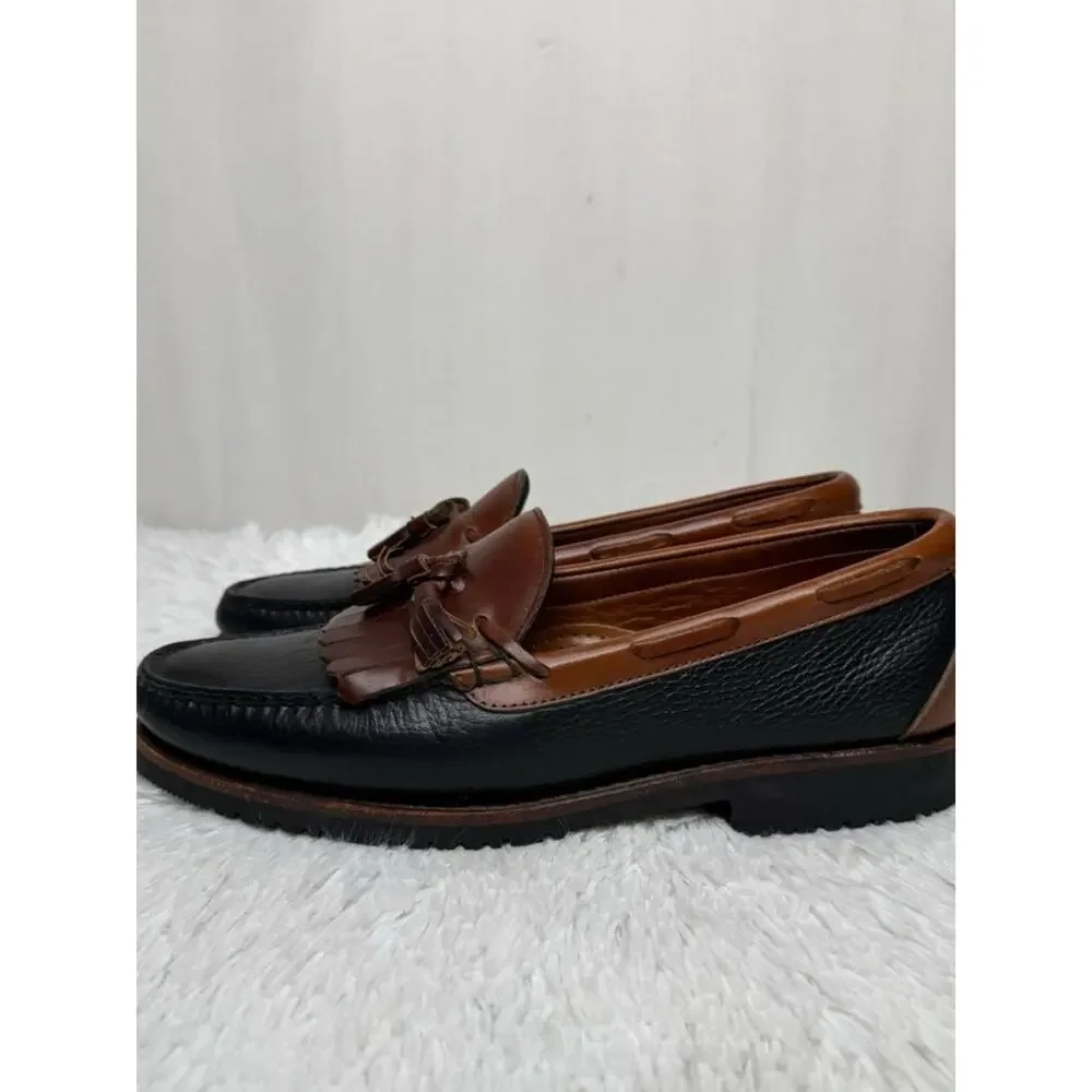 ALLEN EDMONDS / Nashua cognac brown black leather tassel slip on loafers / 10D